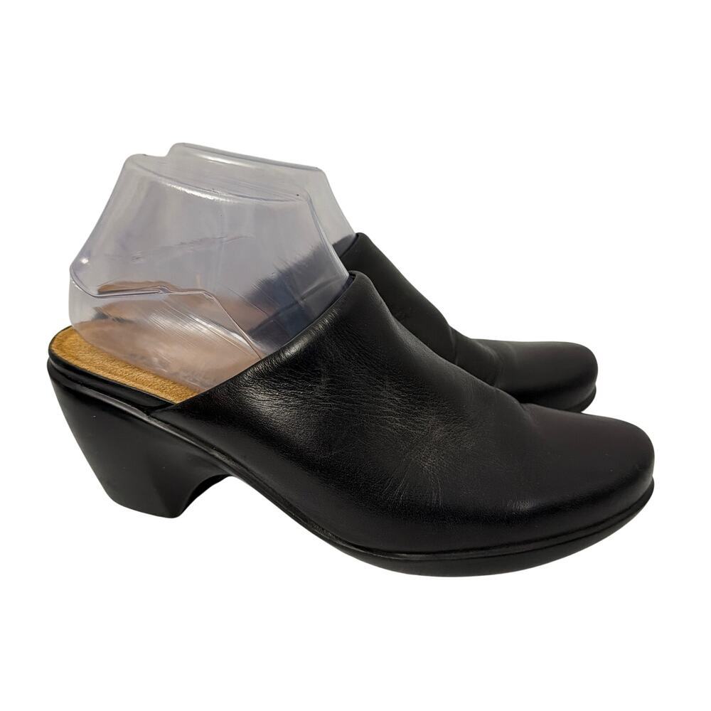 Naot Dream Clogs Women’s Size 9 Black Leather Block Heel Slip On Shoes Comfort